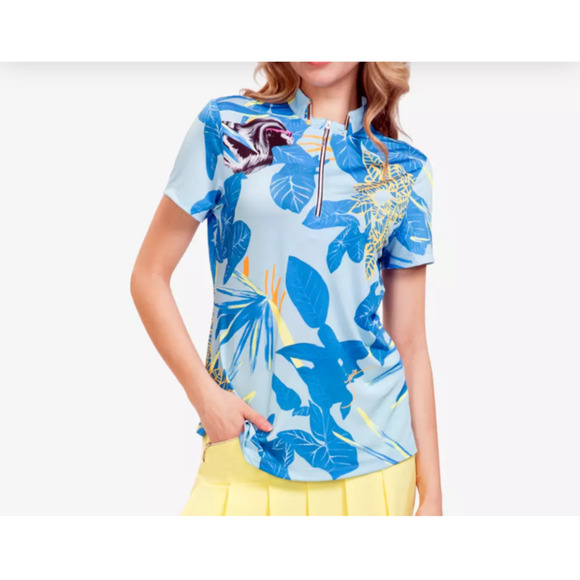 JAMIE SADOCK Size XL Blue Savannah Tropics Short Sleeve Activewear Pullover Top - Picture 1 of 10